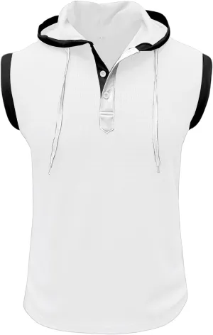 Sleeveless Hoodies for Men Gym Workout Muscle Fit T Shirts Waffle Knit Drawstring Pullover Tops Casual Training Hoodie