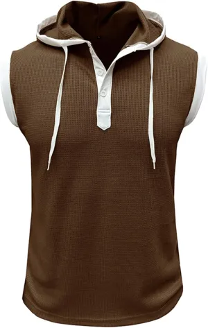 Sleeveless Hoodies for Men Gym Workout Muscle Fit T Shirts Waffle Knit Drawstring Pullover Tops Casual Training Hoodie