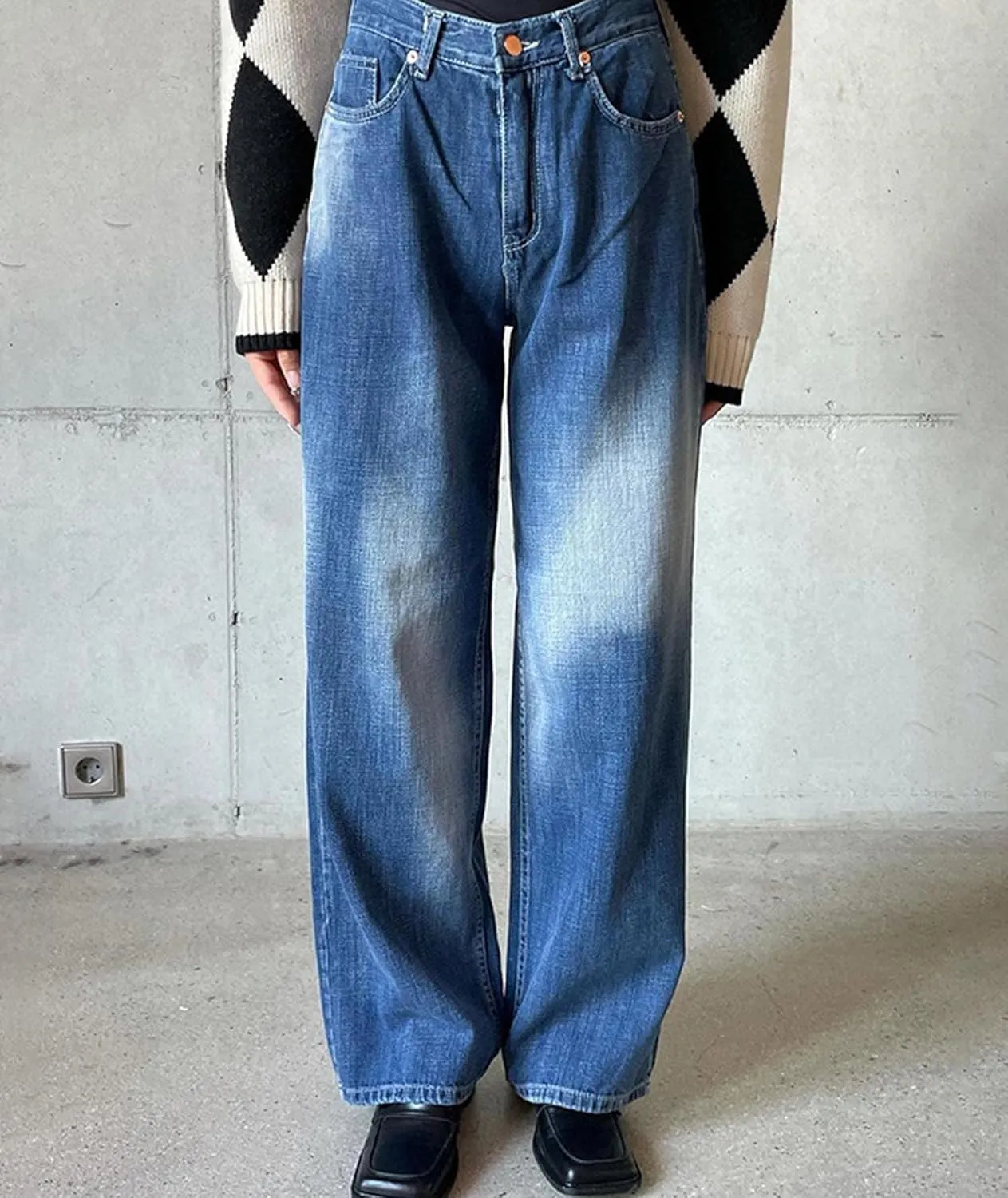 SOMTHRON Women's Casual High Waisted Jeans Baggy Denim Pants Straight Wide Leg Trousers Vintage Streetwear