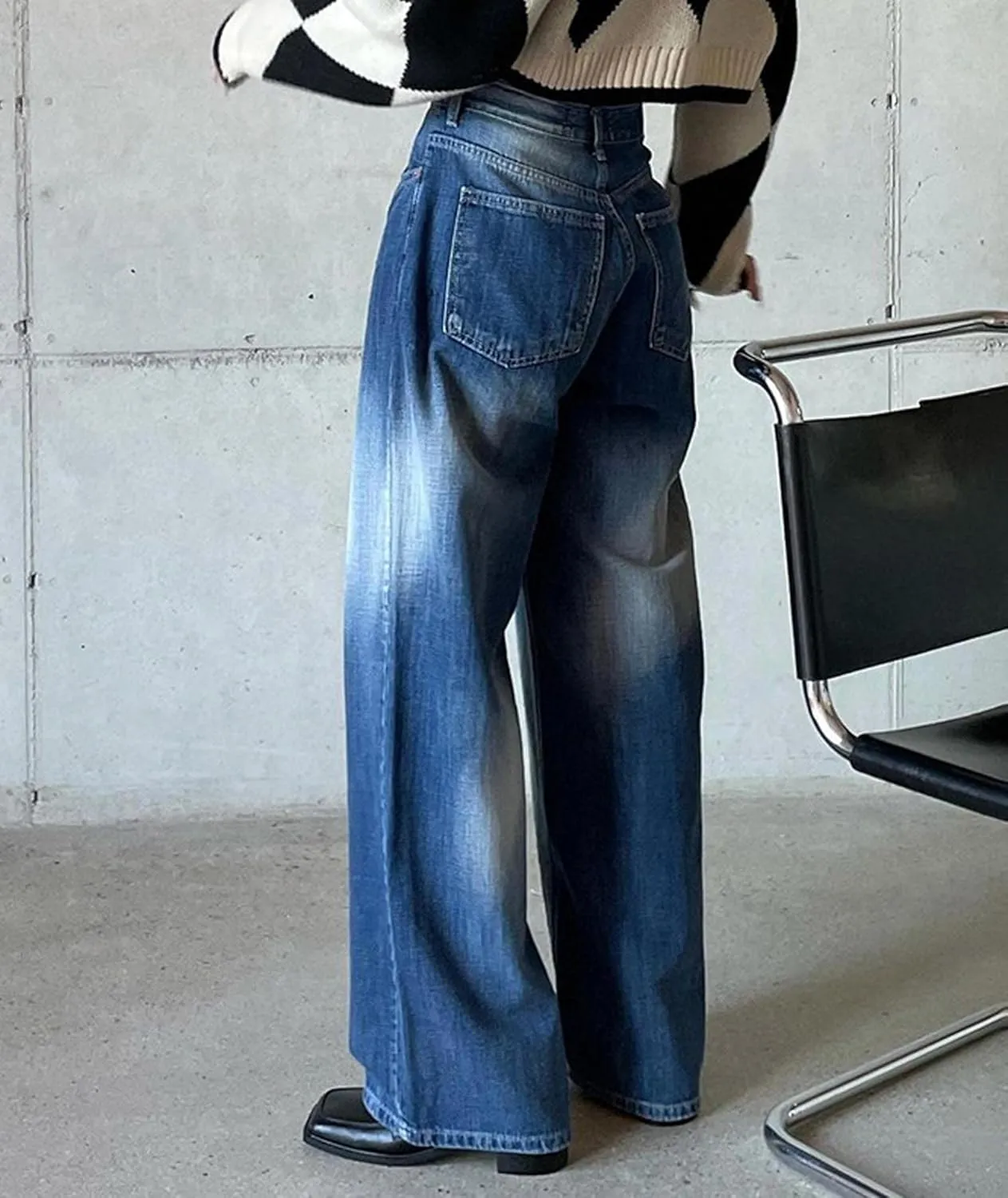 SOMTHRON Women's Casual High Waisted Jeans Baggy Denim Pants Straight Wide Leg Trousers Vintage Streetwear