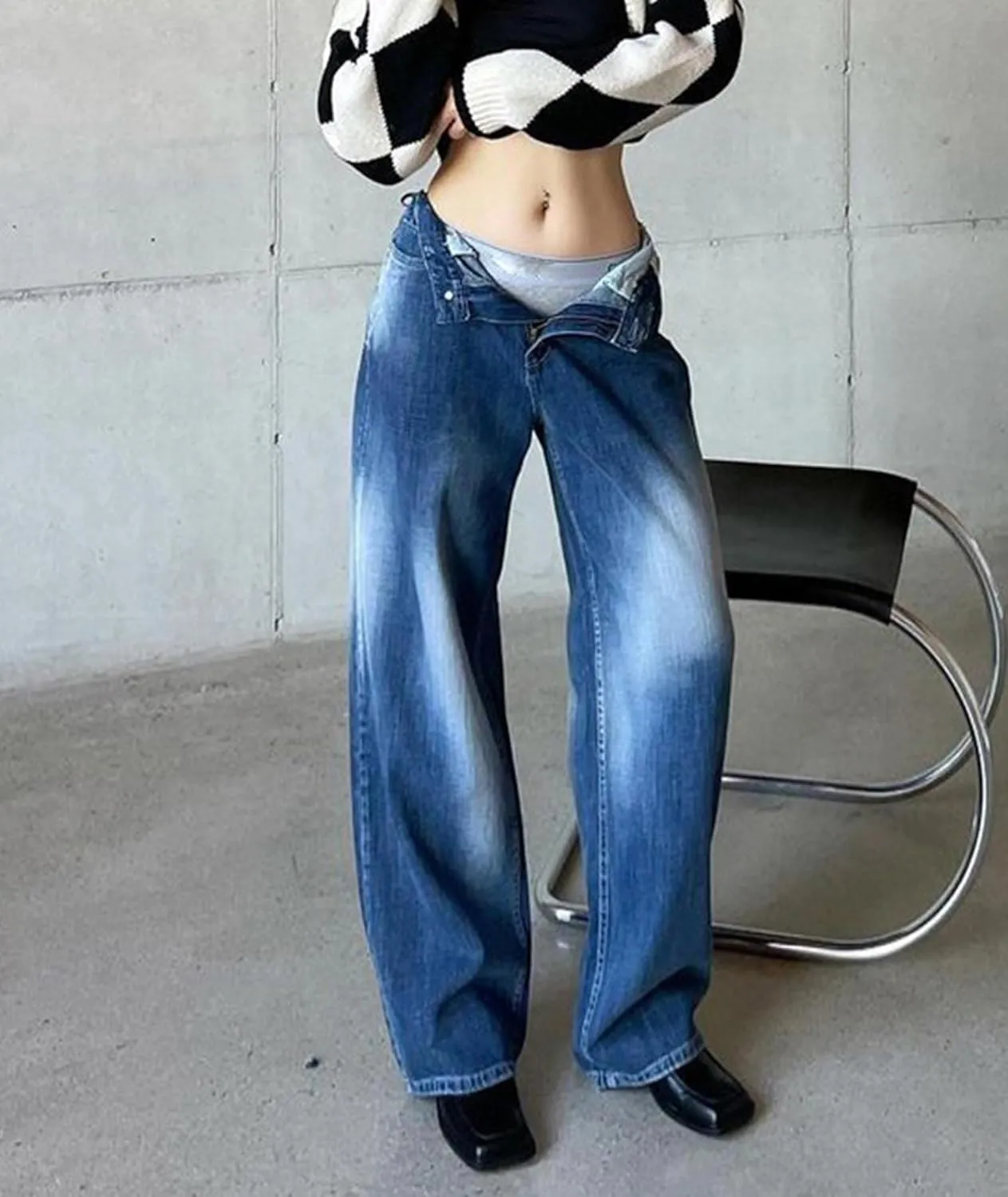 SOMTHRON Women's Casual High Waisted Jeans Baggy Denim Pants Straight Wide Leg Trousers Vintage Streetwear