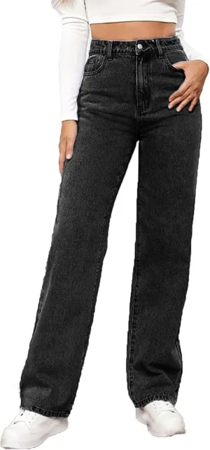 Stretchy Wide Leg Jeans for Women Baggy Button High Waist Curvy Denim Pants Y2K Trendy Soft Comfy Straight Mom Jeans