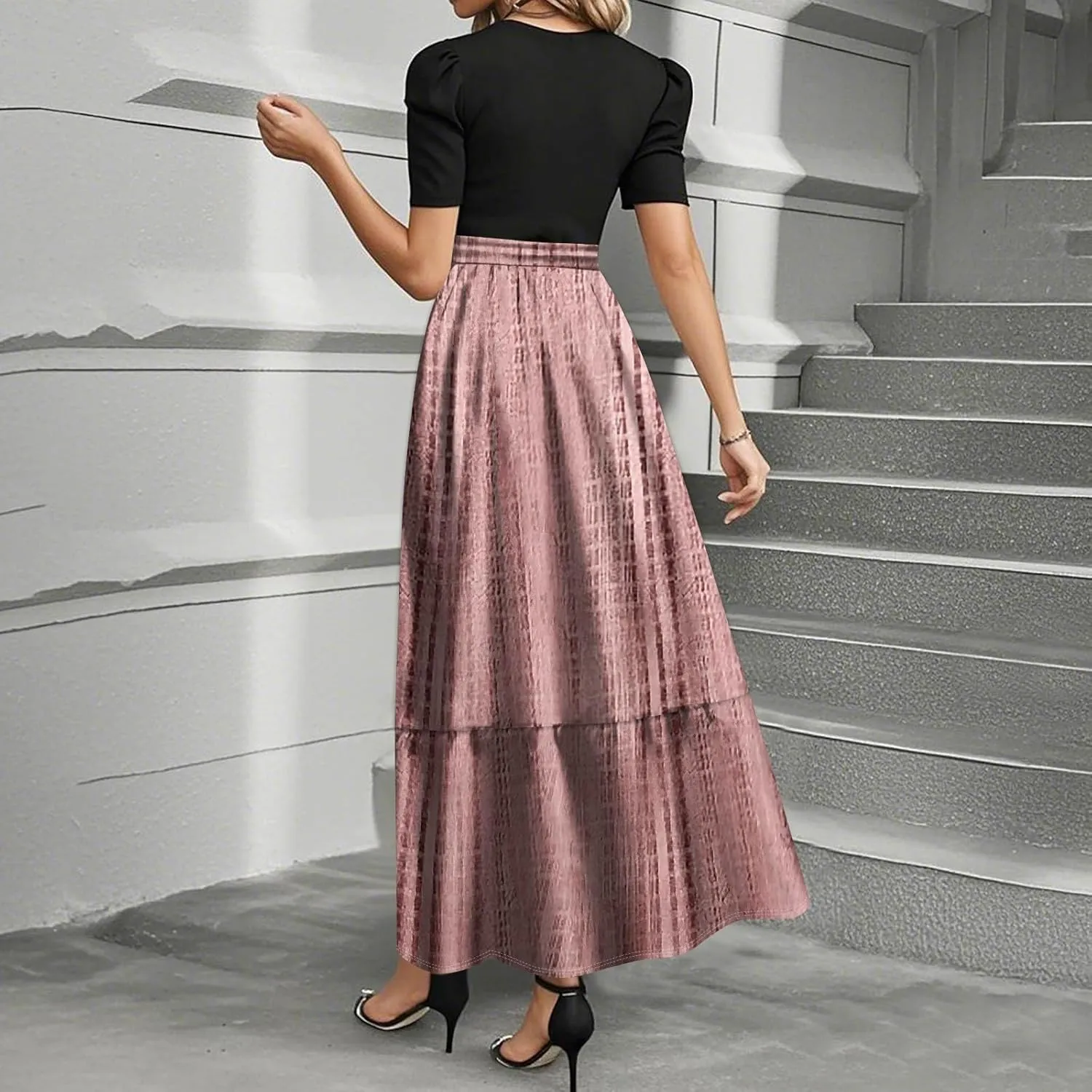 Summer Dresses for Women Elegant High Waist Maxi Dress Flowy Casual Long Dress A-Line Floral Printrd Dress with Belt