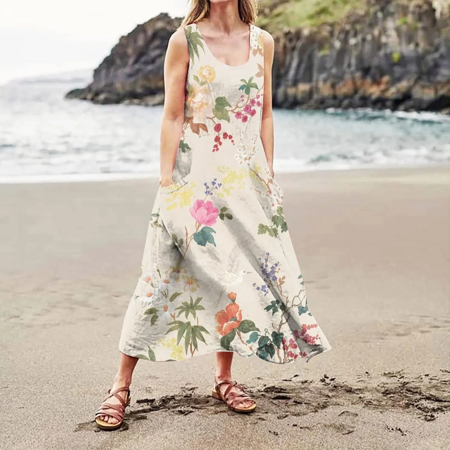 Summer Linen Dresses for Women 2025 Trendy Sleeveless Beach Vacation Travel Dress Casual Maxi Sun Dresses