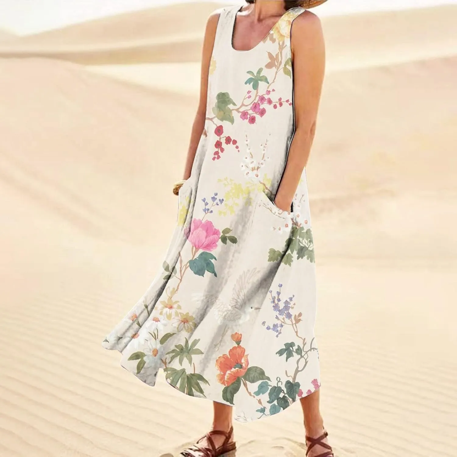 Summer Linen Dresses for Women 2025 Trendy Sleeveless Beach Vacation Travel Dress Casual Maxi Sun Dresses