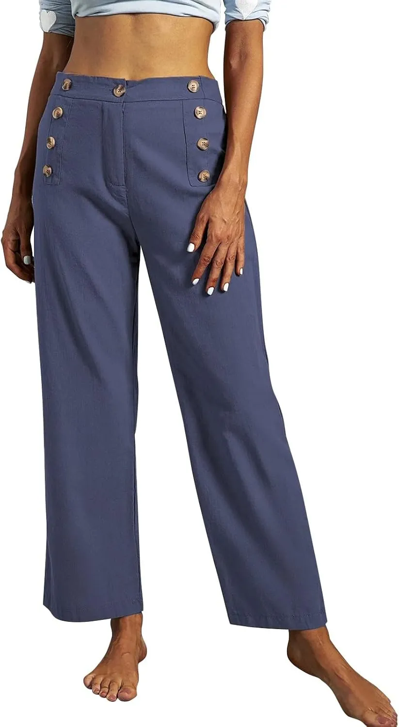 Sweats for Women Long Drawstring Casual Linen Elastic Women Leg Solid Cotton Pants Sports Athletic Lounge Pants with