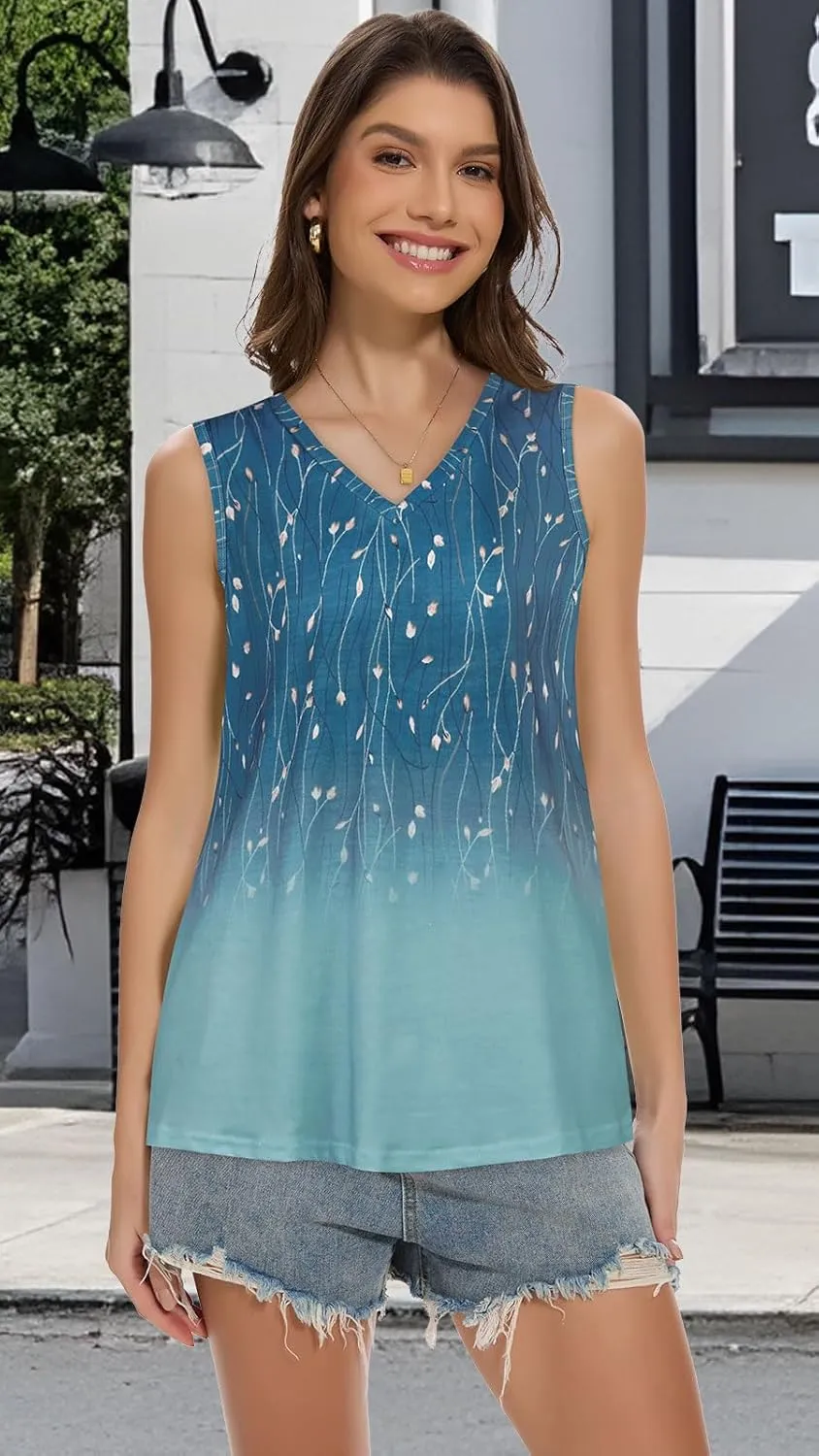 Tank Top for Women V Neck Summer Sleeveless T Shirt Tunic Casual Loose Fit Blouses