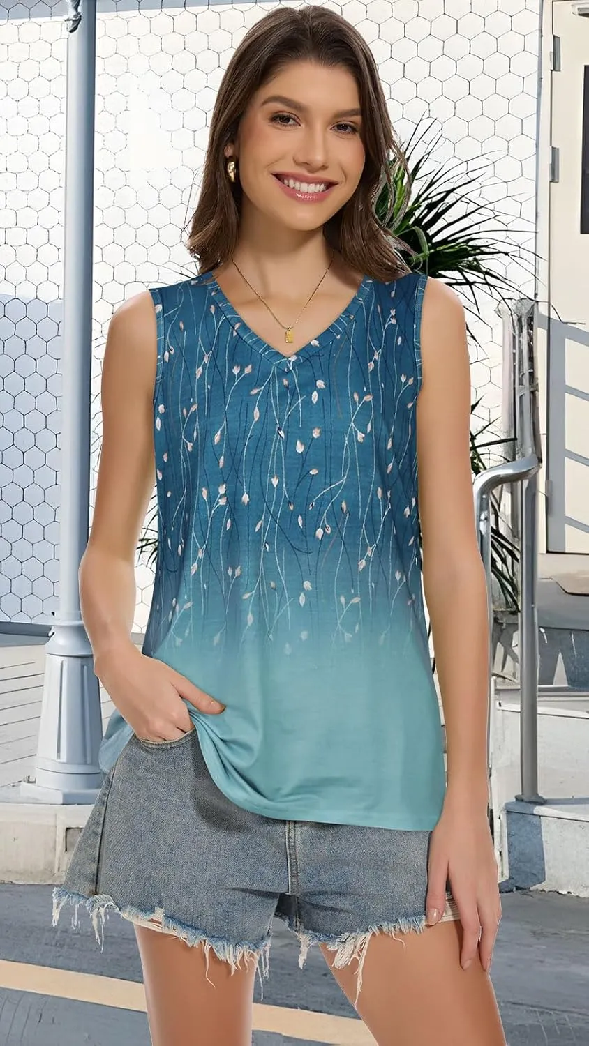 Tank Top for Women V Neck Summer Sleeveless T Shirt Tunic Casual Loose Fit Blouses