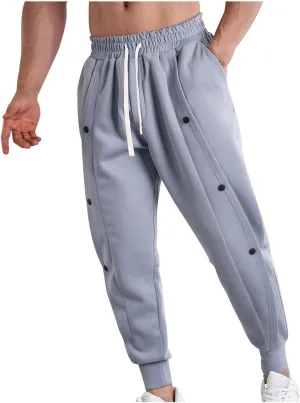 Tear Away Pants for Men Side Split Snap Button Joggers Cinch Bottom Workout Pants Open Bottom Breakaway Sweatpants