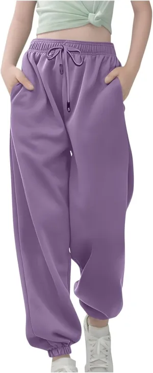 Teen Girls Baggy Sweatpants Cinch Bottom High Waist Elastic Jogger Pants Drawstring Athletic Pants Y2K Preppy Pants