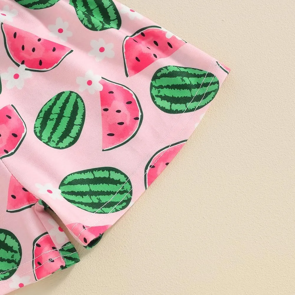 Thorn Tree Toddler Girls Shorts Set Summer Times Sleeveless T-Shirt Watermelon/Floral Shorts Little Girls Clothes