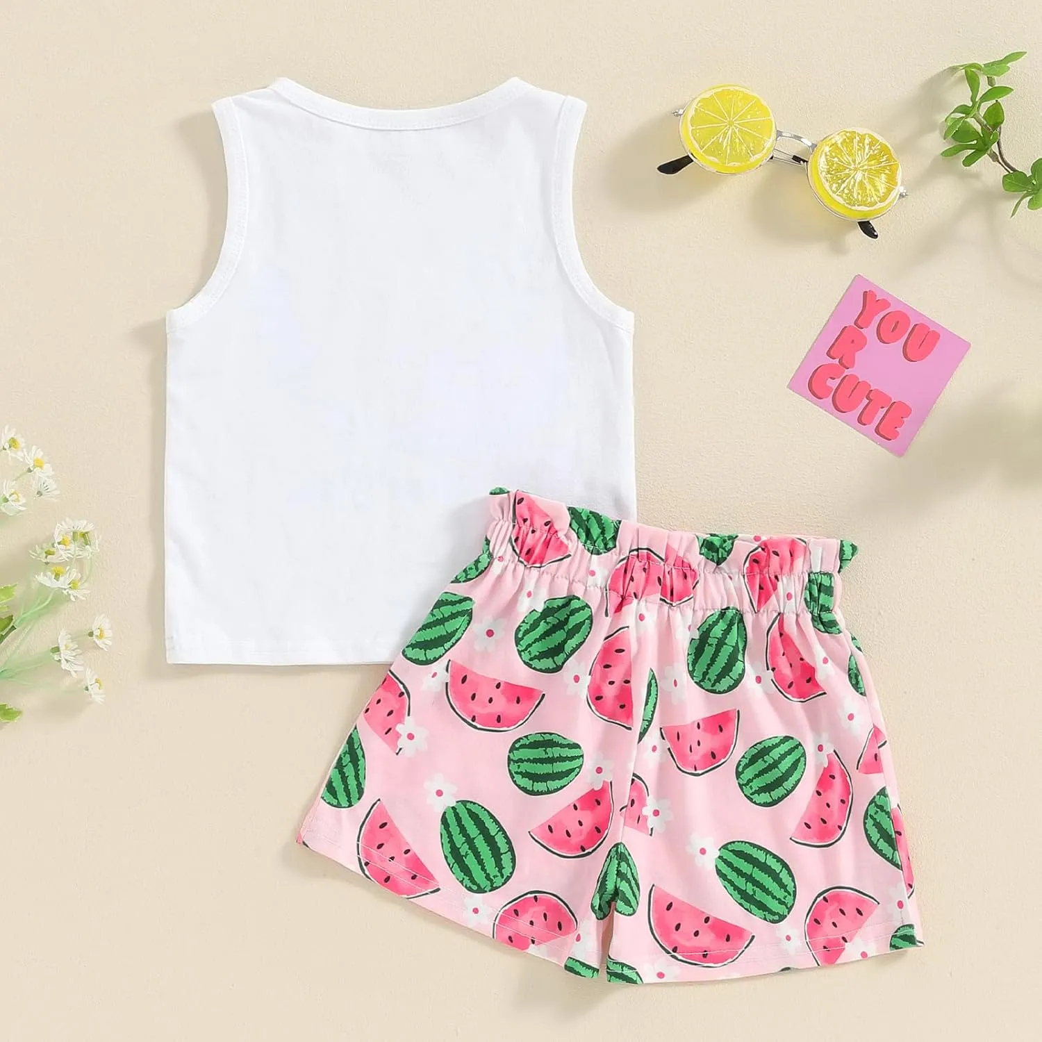 Thorn Tree Toddler Girls Shorts Set Summer Times Sleeveless T-Shirt Watermelon/Floral Shorts Little Girls Clothes