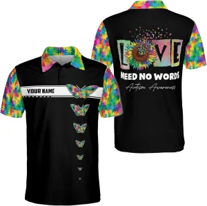 ThuhaTree Store Personalized Name Autism Awareness Hearts Colorful Men & Women Polo Shirt S-5XL, Polo Autism Shirt