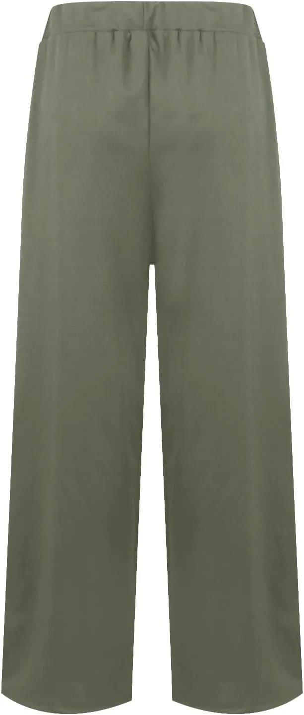 Travel Pants for Women,Women's Fashion Solid Color Elastic Waist Wide Leg High Waist Pocket Casual Pants Spring&Summer Pants
