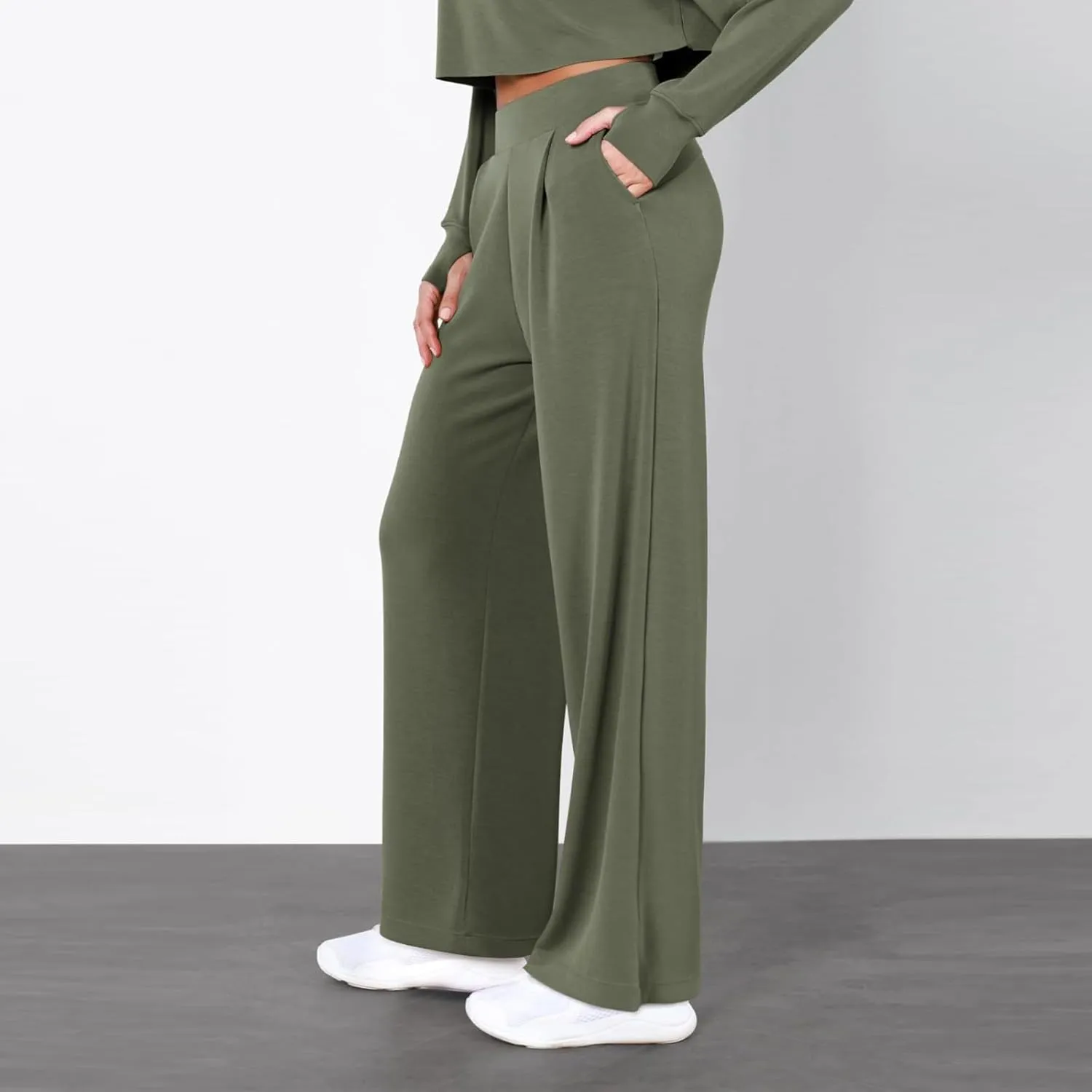 Travel Pants for Women,Women's Fashion Solid Color Elastic Waist Wide Leg High Waist Pocket Casual Pants Spring&Summer Pants