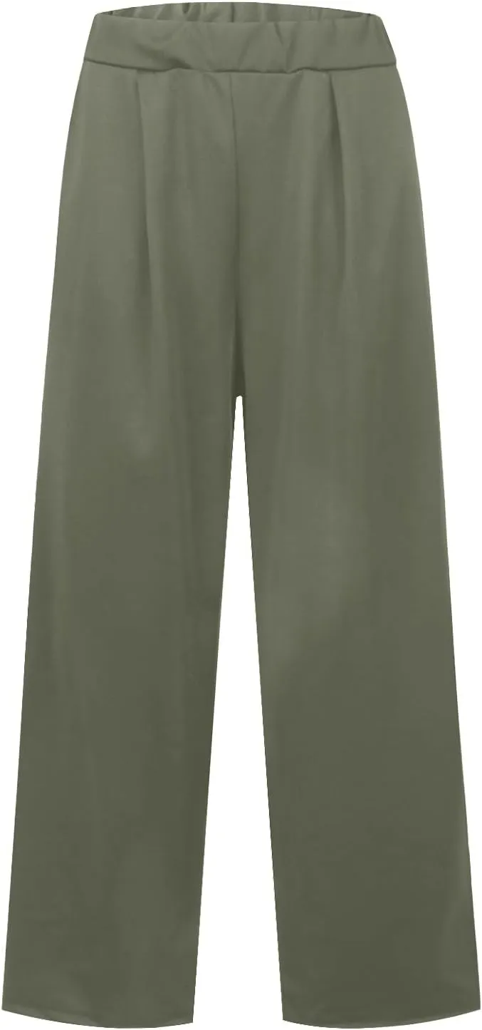 Travel Pants for Women,Women's Fashion Solid Color Elastic Waist Wide Leg High Waist Pocket Casual Pants Spring&Summer Pants