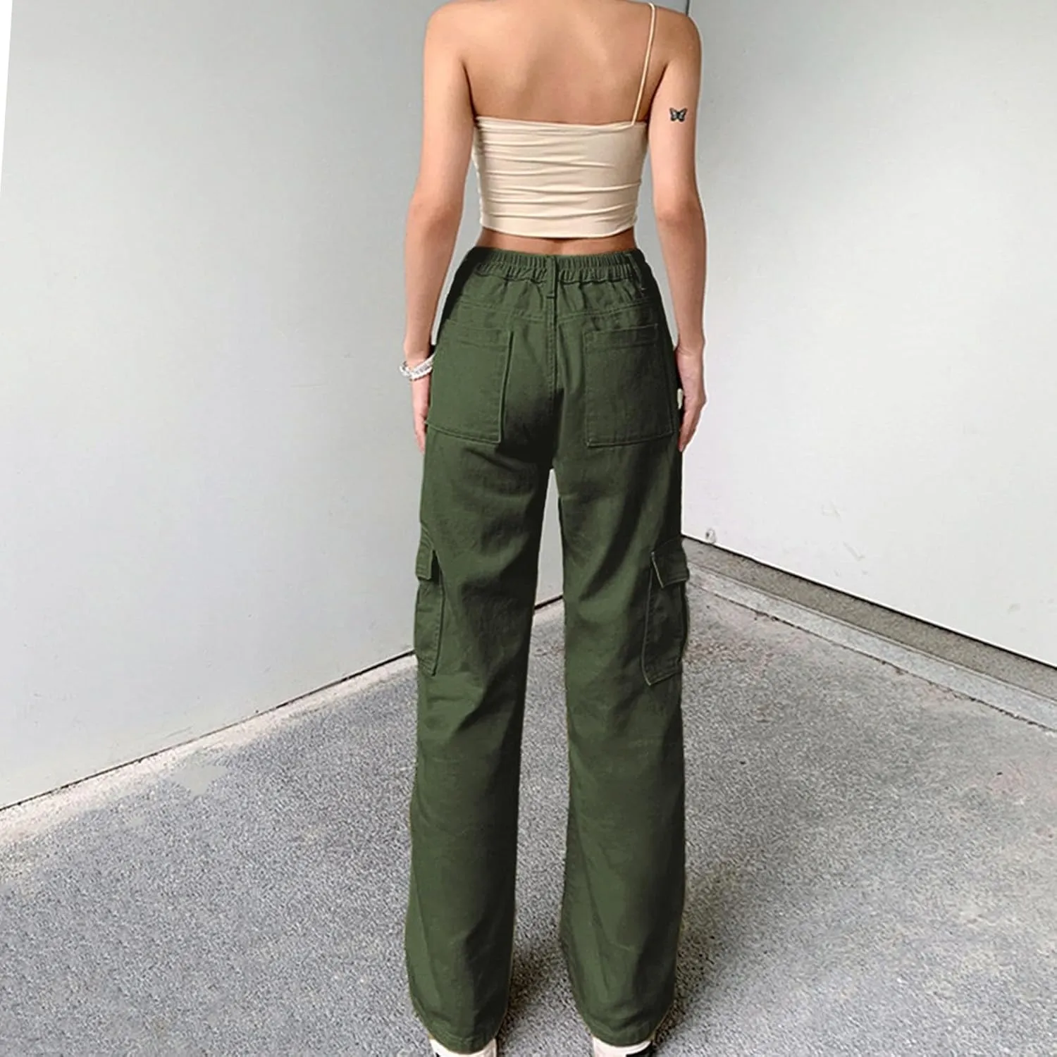 Trendy Cargo Jeans for Women Loose Straight Leg Denim Jean Casual Multi-Pocket Denim Pants Full Length Trousers