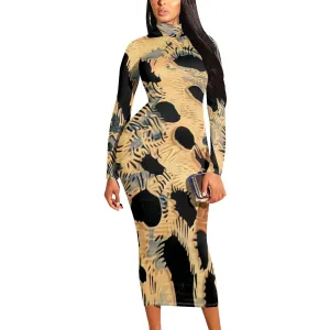 Trendy Elegant Curvy Women's Casual Wrap Dress Long Sleeve Bodycon Sexy Turtleneck Midi Cocktail Party Pencil Dresses