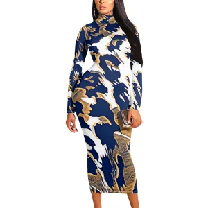 Trendy Elegant Curvy Women's Casual Wrap Dress Long Sleeve Bodycon Sexy Turtleneck Midi Cocktail Party Pencil Dresses