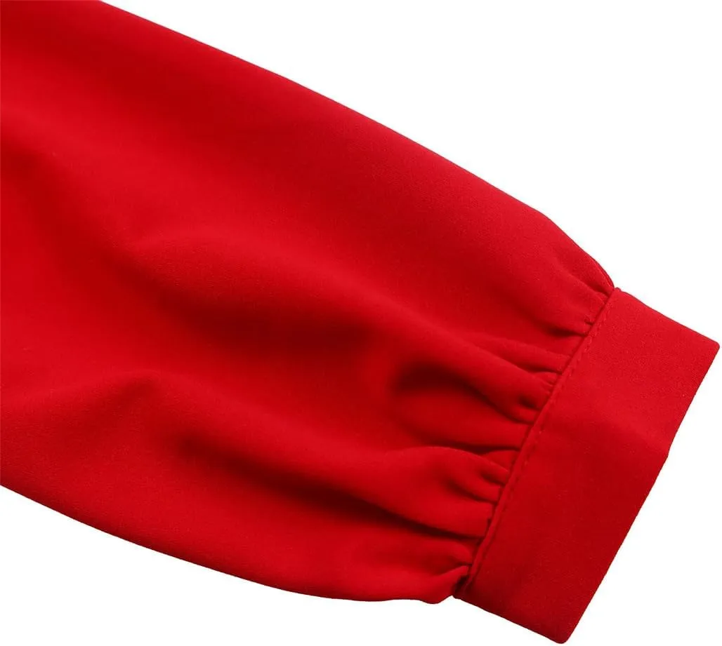 Useagrey Women's Pleated Swing Dress Long Sleeve V Neck High Waist Wrap Midi Dress Party Cocktail Dresses