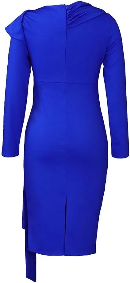 Useagrey Women's Summer Office Dress Three Quarter Sleeves Pleated Tie Plus Size Dress Soulmate Dresses