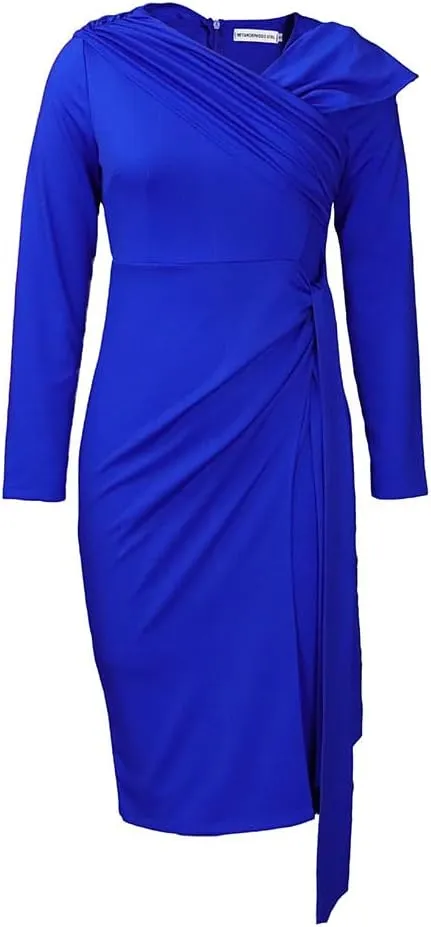 Useagrey Women's Summer Office Dress Three Quarter Sleeves Pleated Tie Plus Size Dress Soulmate Dresses