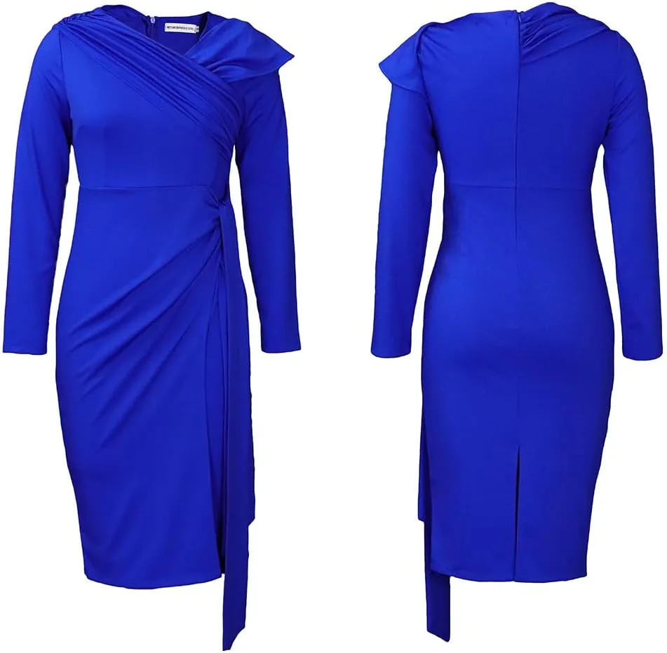 Useagrey Women's Summer Office Dress Three Quarter Sleeves Pleated Tie Plus Size Dress Soulmate Dresses