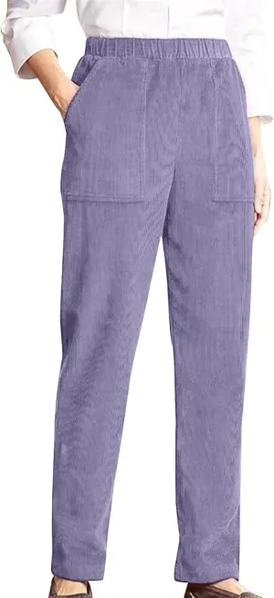 Vintage Corduroy Pants for Women Elastic High Waist Straight Wide Leg Pants Fall Winter Work Trousers with Pockets