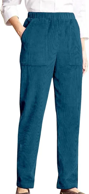 Vintage Corduroy Pants for Women Elastic High Waist Straight Wide Leg Pants Fall Winter Work Trousers with Pockets