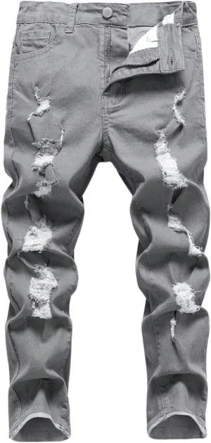 WDIRARA Boy's High Waisted Ripped Jeans Stretch Distressed Skinny Denim Pants