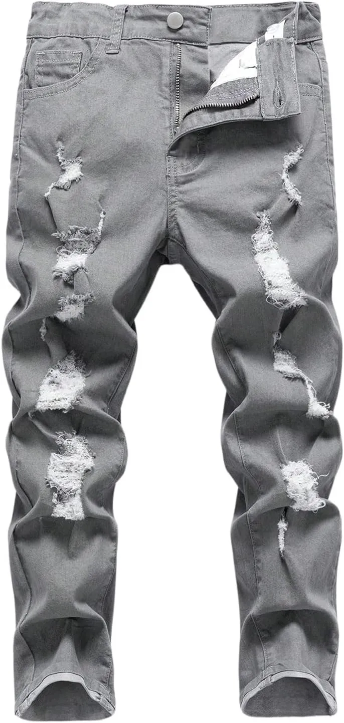 WDIRARA Boy's High Waisted Ripped Jeans Stretch Distressed Skinny Denim Pants