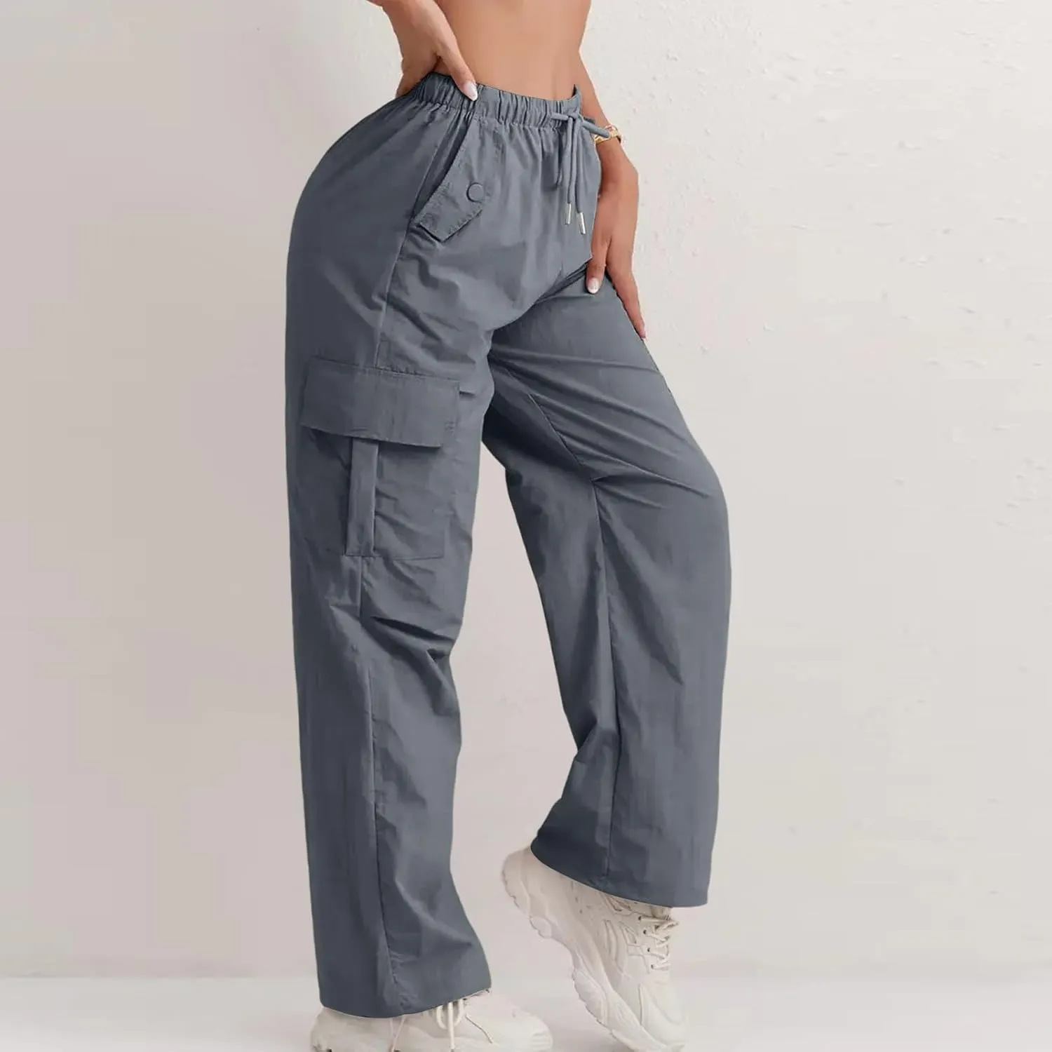 Wide Leg Work Pants for Women Baggy Lightweight Hiking Pants with Pockets Drawstring High Waisted Athletic Pants