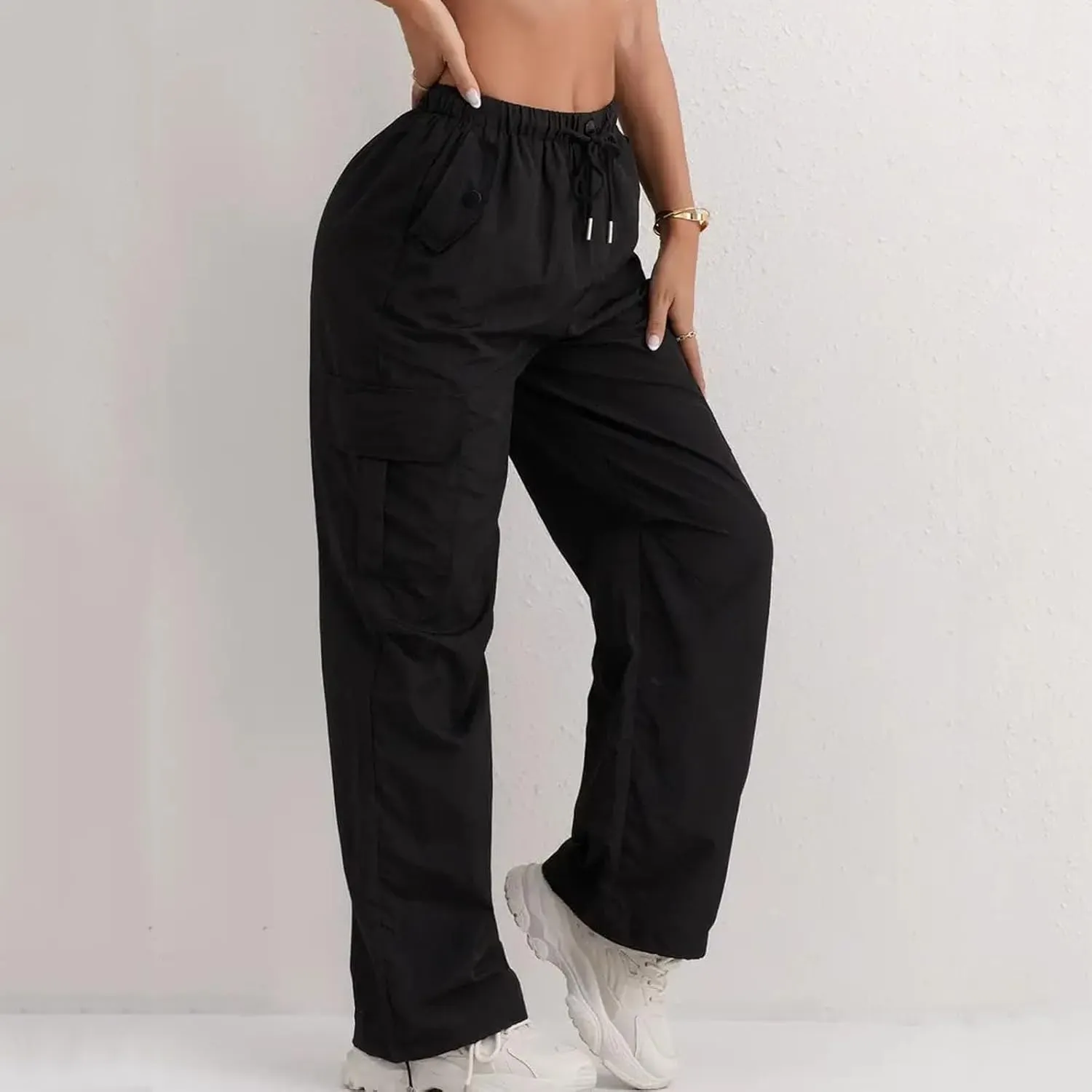 Wide Leg Work Pants for Women Baggy Lightweight Hiking Pants with Pockets Drawstring High Waisted Athletic Pants
