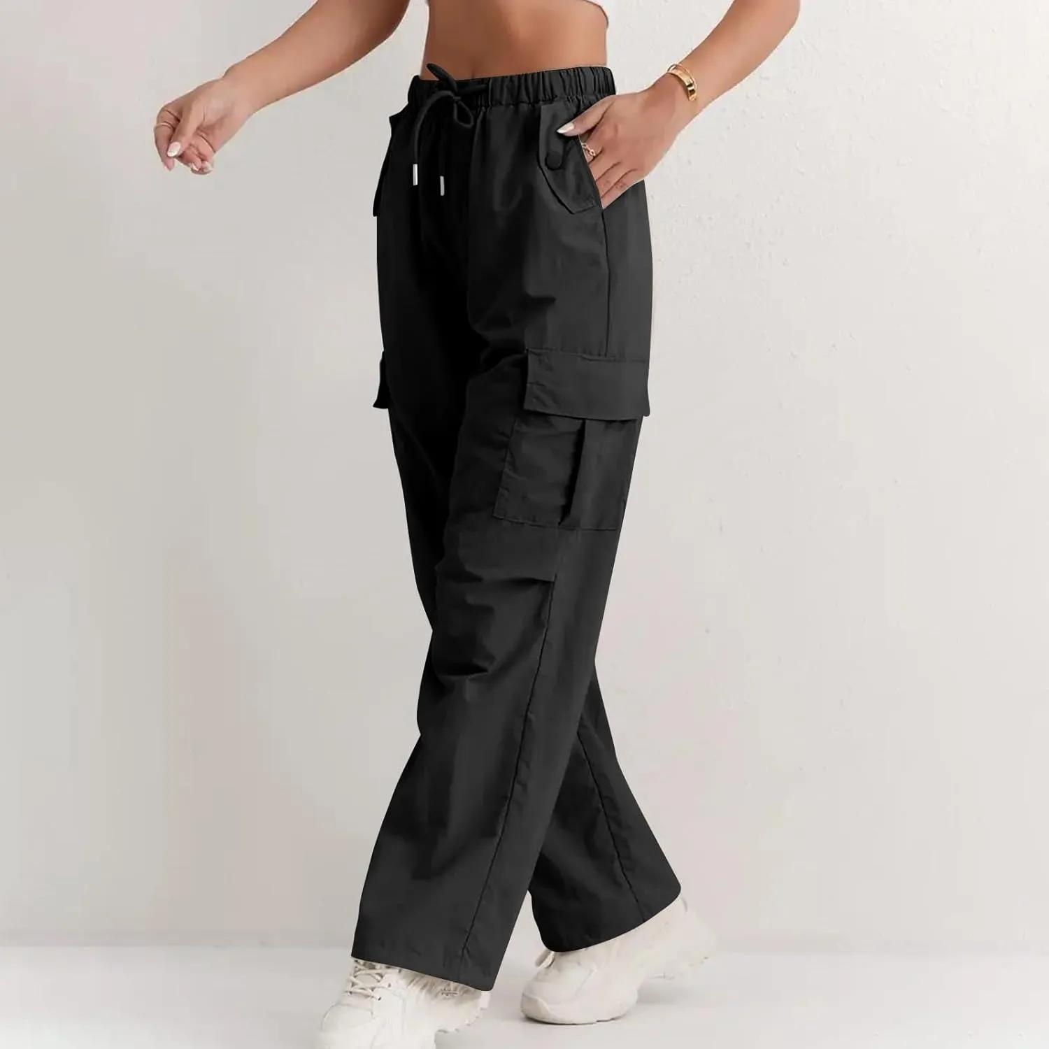 Wide Leg Work Pants for Women Baggy Lightweight Hiking Pants with Pockets Drawstring High Waisted Athletic Pants