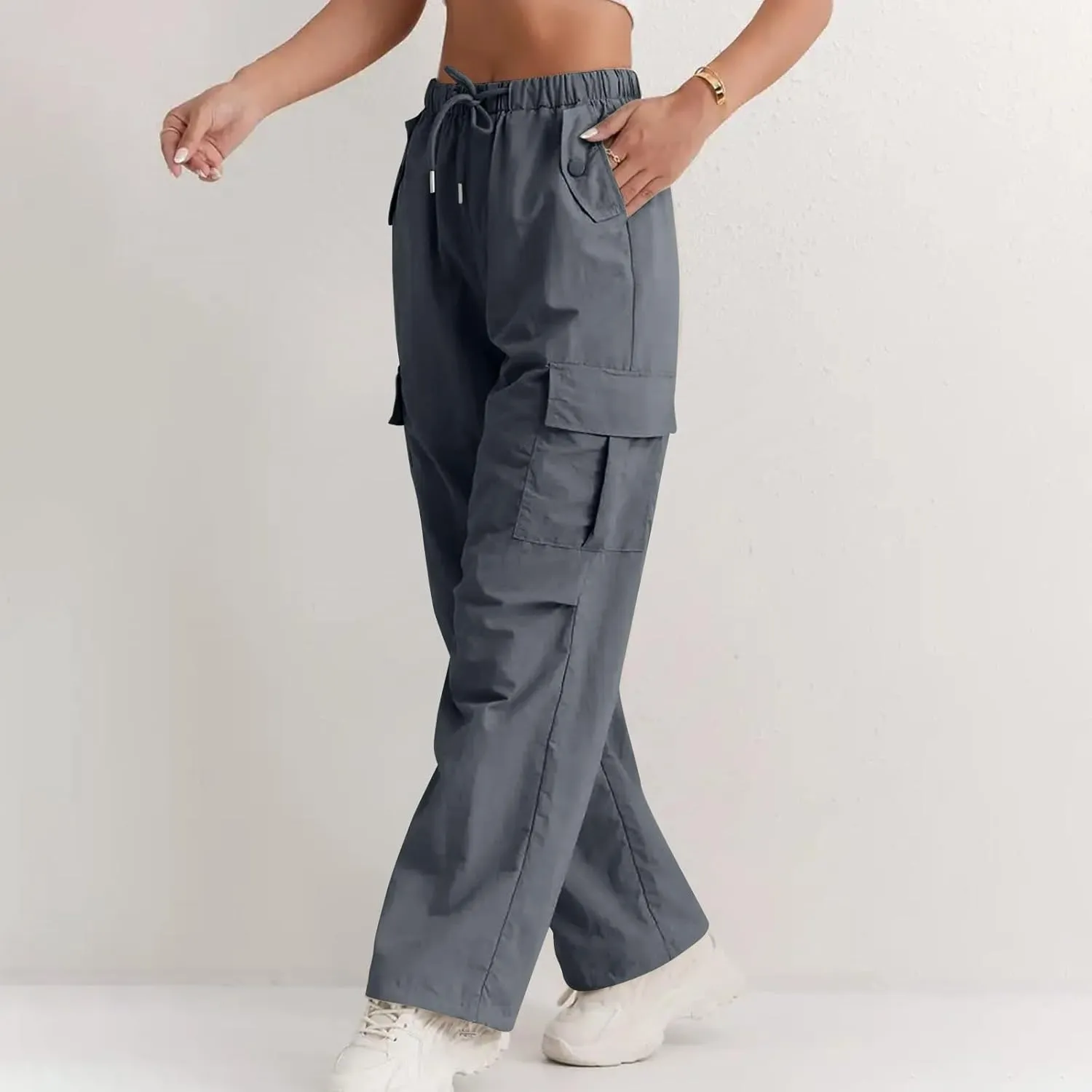 Wide Leg Work Pants for Women Baggy Lightweight Hiking Pants with Pockets Drawstring High Waisted Athletic Pants
