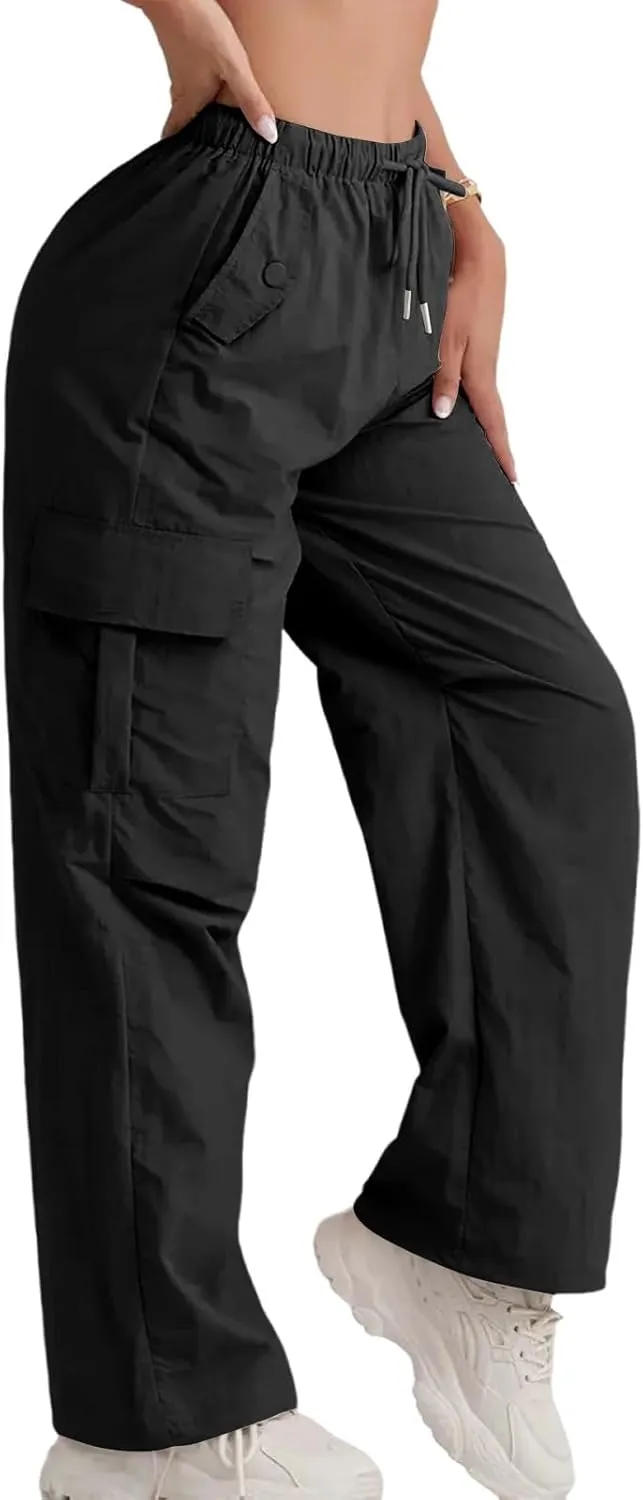 Wide Leg Work Pants for Women Baggy Lightweight Hiking Pants with Pockets Drawstring High Waisted Athletic Pants