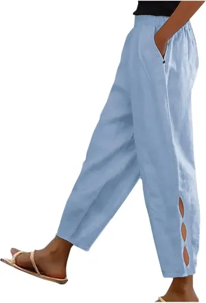 Wide Legs Pants for Women Straight Leg High Waisted Stretchy Business Work Casual Trousers Lightweight Baggy Beachwear with Pockets
