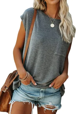 WMZCYXY Womens Summer Tops Sleeveless T Shirt Crew Neck Casual Loose Fitting Shirts with Pocket