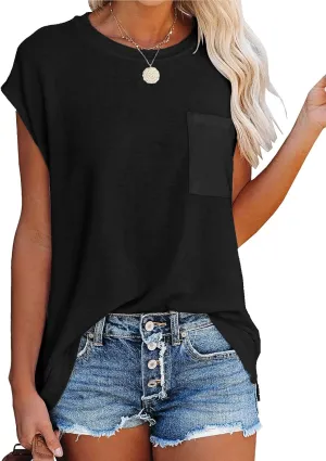 WMZCYXY Womens Summer Tops Sleeveless T Shirt Crew Neck Casual Loose Fitting Shirts with Pocket
