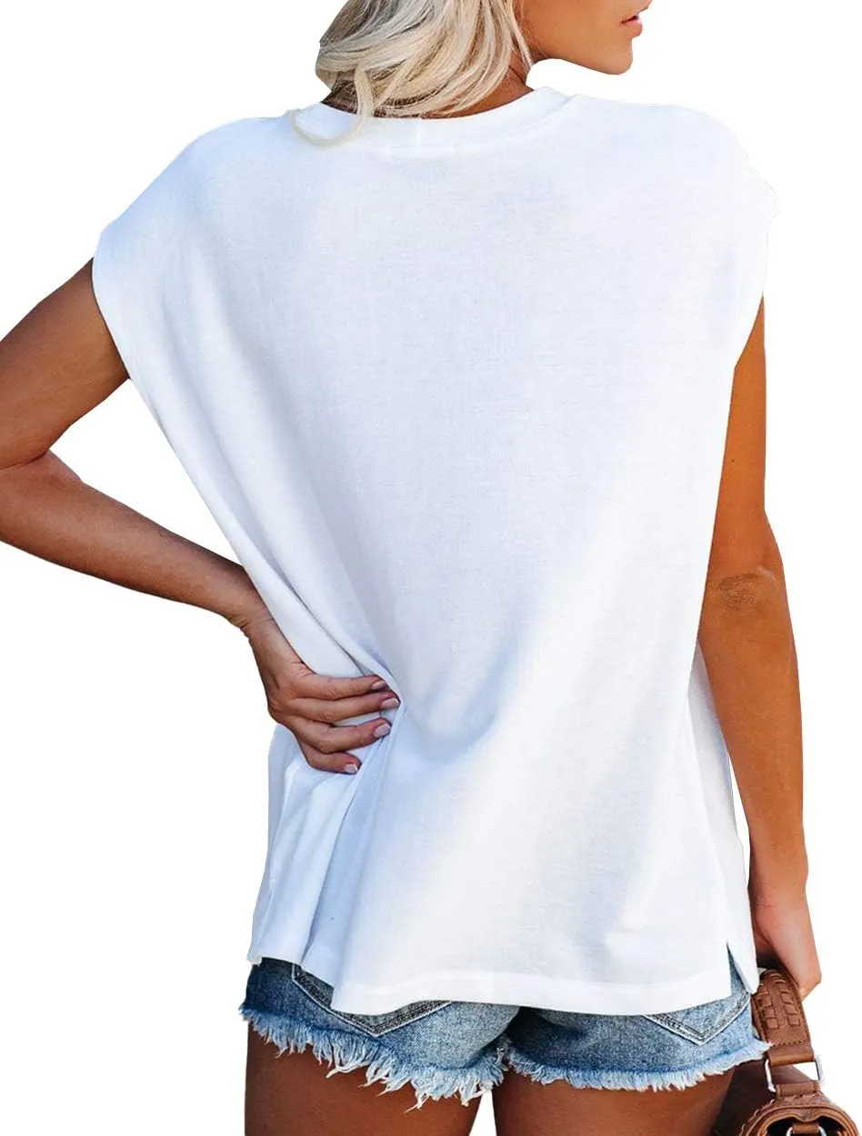 WMZCYXY Womens Summer Tops Sleeveless T Shirt Crew Neck Casual Loose Fitting Shirts with Pocket