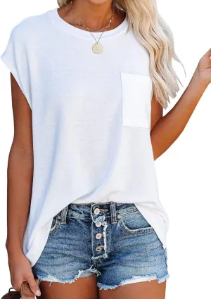 WMZCYXY Womens Summer Tops Sleeveless T Shirt Crew Neck Casual Loose Fitting Shirts with Pocket