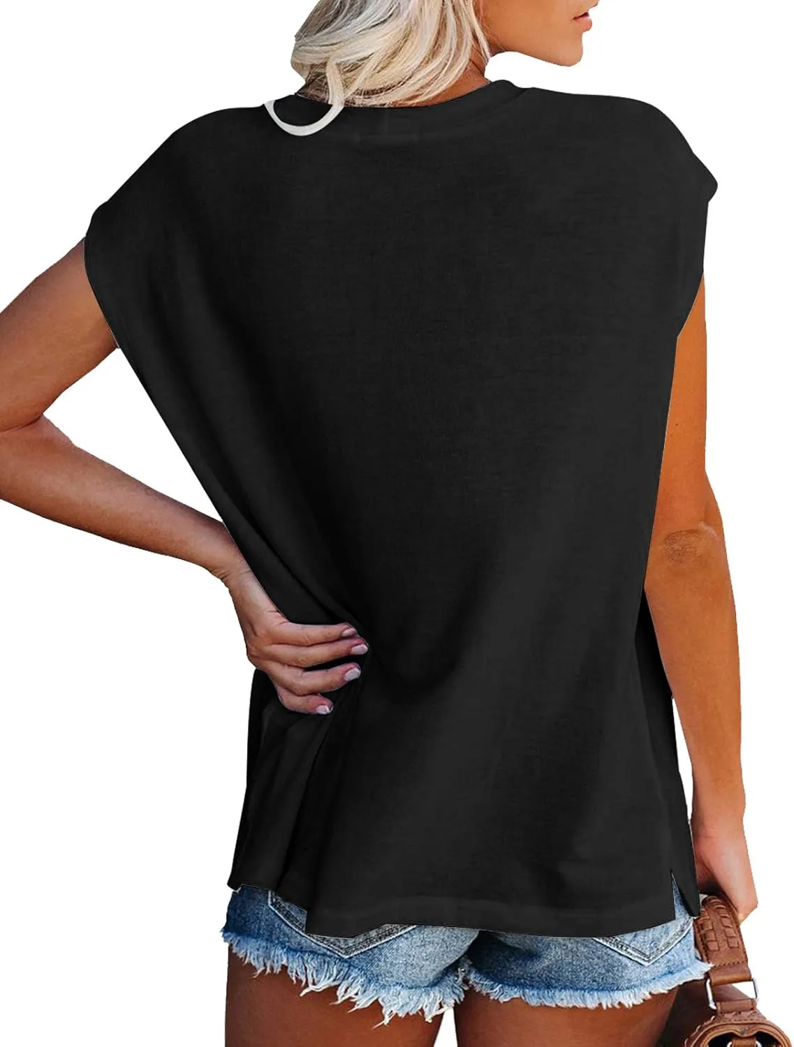WMZCYXY Womens Summer Tops Sleeveless T Shirt Crew Neck Casual Loose Fitting Shirts with Pocket
