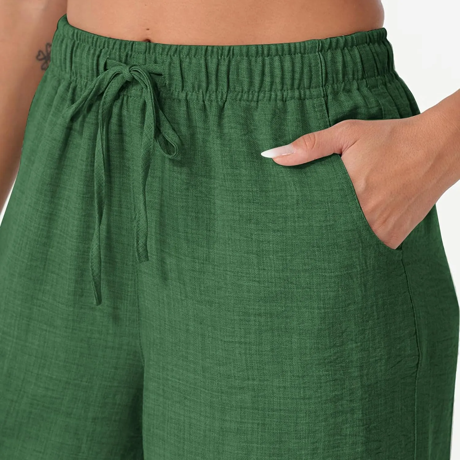 Women Baggy Pants Summer Drawstring Wide High Waisted Leg Casual Pant 2025 Beach Travel Vacation Trousers with Pocket
