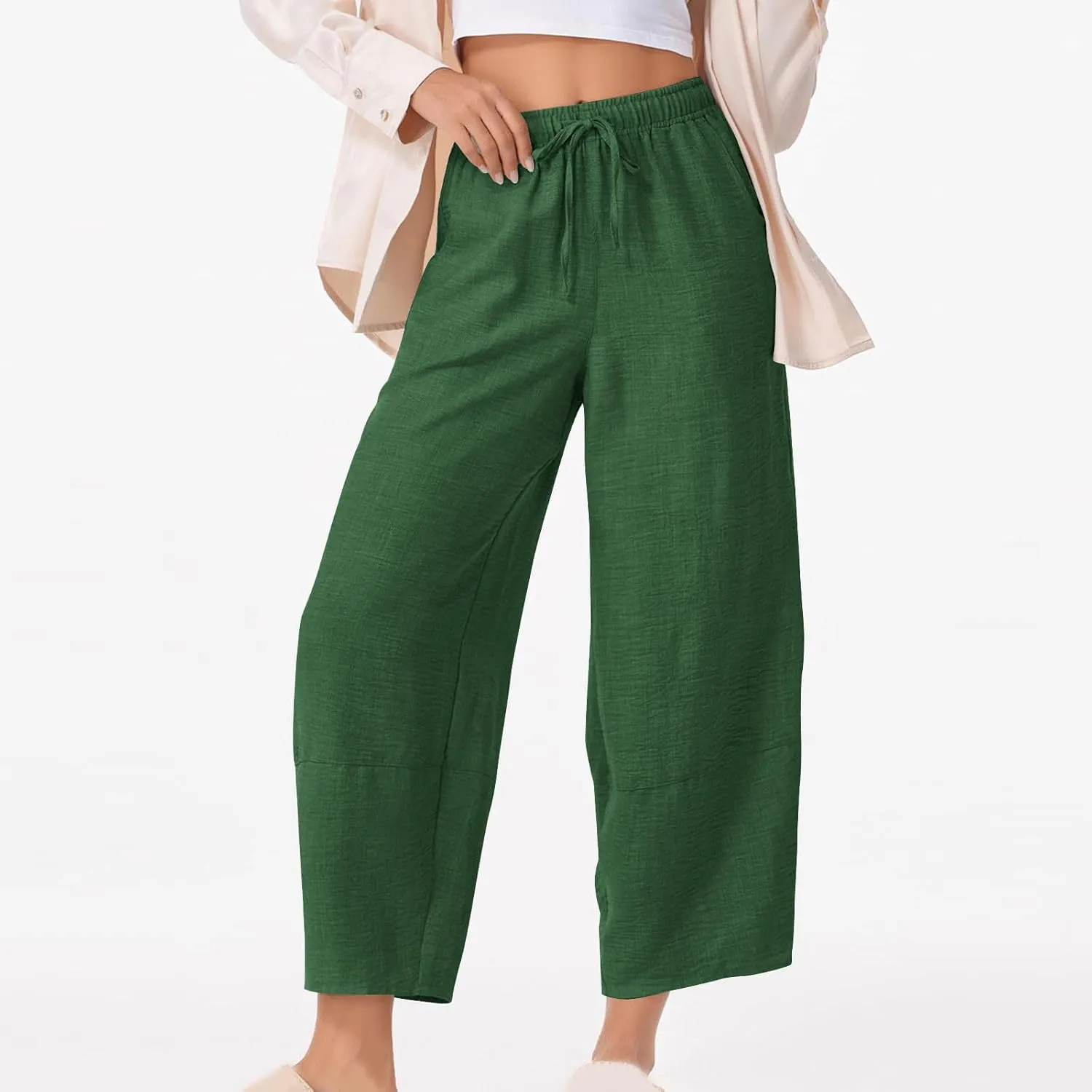 Women Baggy Pants Summer Drawstring Wide High Waisted Leg Casual Pant 2025 Beach Travel Vacation Trousers with Pocket