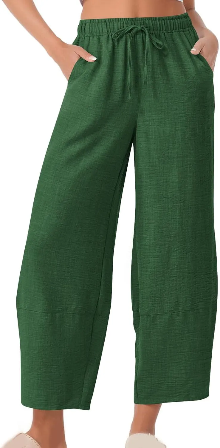 Women Baggy Pants Summer Drawstring Wide High Waisted Leg Casual Pant 2025 Beach Travel Vacation Trousers with Pocket