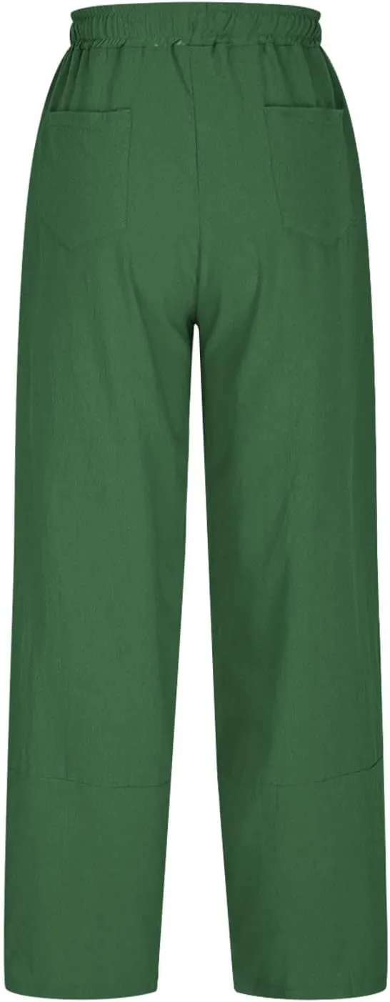 Women Baggy Pants Summer Drawstring Wide High Waisted Leg Casual Pant 2025 Beach Travel Vacation Trousers with Pocket