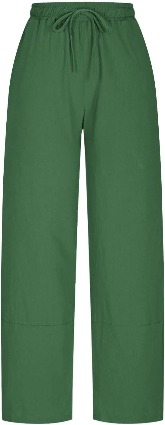 Women Baggy Pants Summer Drawstring Wide High Waisted Leg Casual Pant 2025 Beach Travel Vacation Trousers with Pocket