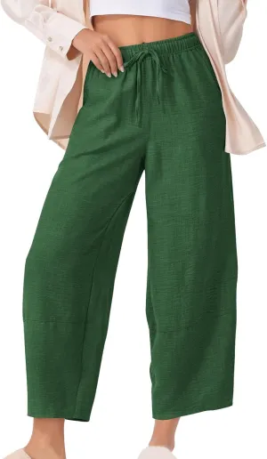 Women Baggy Pants Summer Drawstring Wide High Waisted Leg Casual Pant 2025 Beach Travel Vacation Trousers with Pocket
