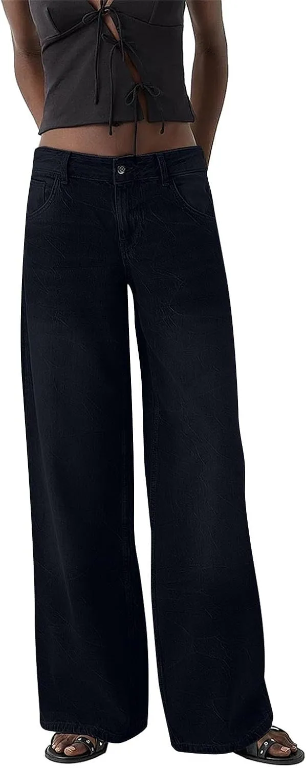 Women Distressed Straight Leg Jeans Boyfriend High Waited Baggy Sweatpants Y2K Streetwear Denim Pants with Pocket