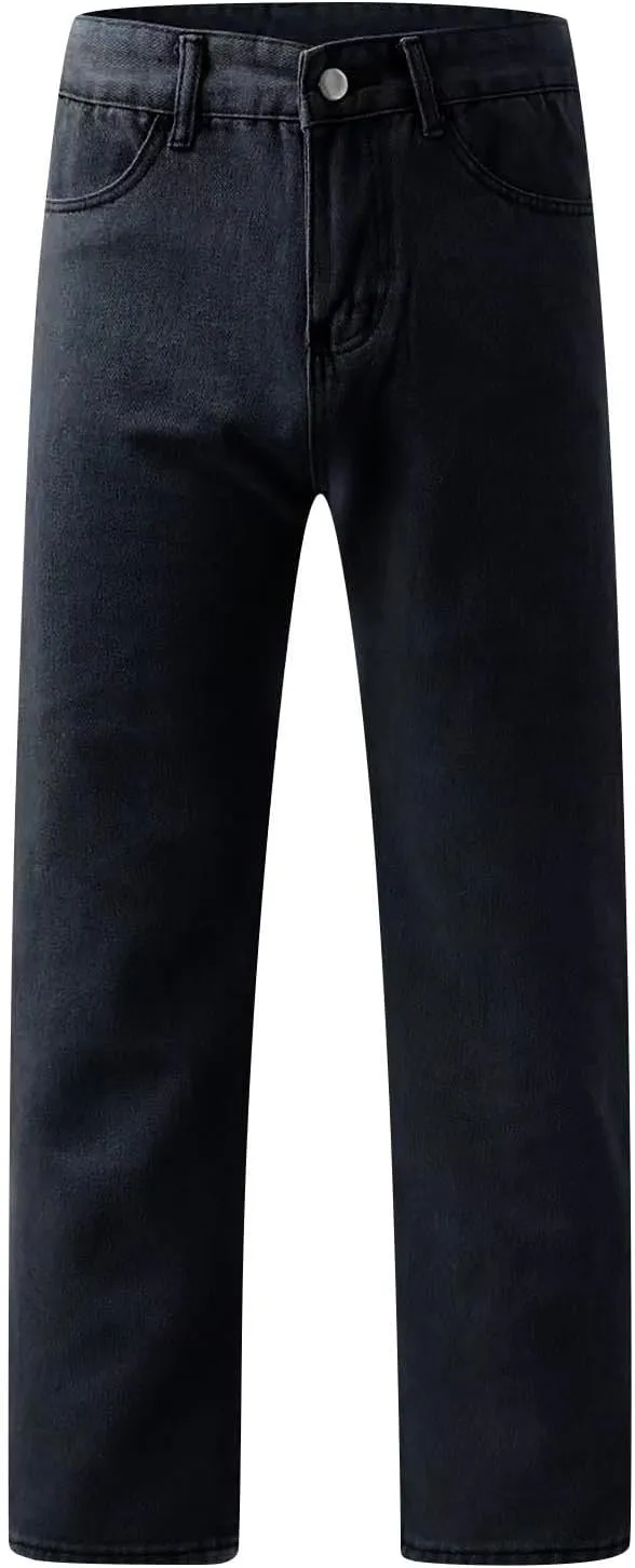 Women Distressed Straight Leg Jeans Boyfriend High Waited Baggy Sweatpants Y2K Streetwear Denim Pants with Pocket